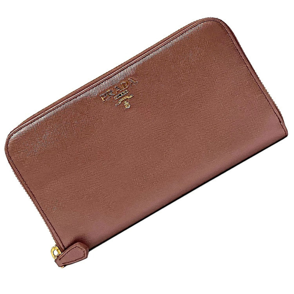 Prada Zip Long Wallet Metallic Saffiano Leather Coin Pocket Pink